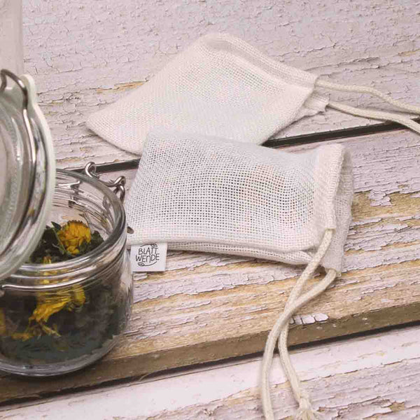Wiederverwendbarer Teefilter aus LeinenBlattwende